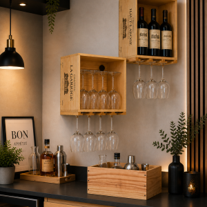 1 caisse bois vin 6 bouteilles unique
