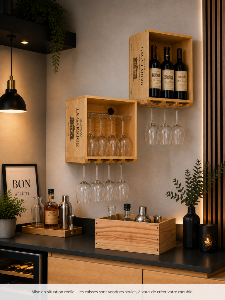 1 caisse bois vin 6 bouteilles unique