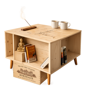 table basse en caisse de vin