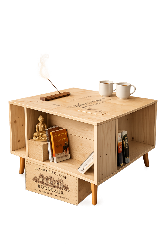 table basse en caisse de vin