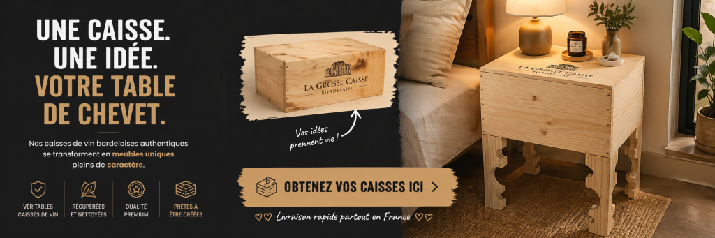 table de chevet avec une caisse de vin